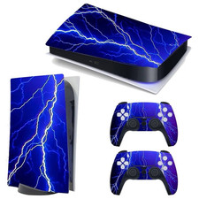 Blue Lightning Vinyl Glossy Skin Decal Set for PS5 Console + Controller picture