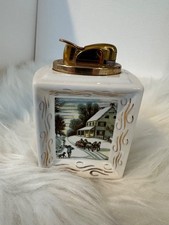 Vintage Working EVANS  Table Lighter Currier & Ives WINTER SCENE c1928  4918/13 picture
