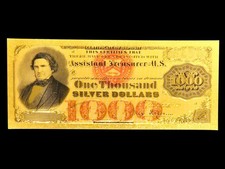USA 1878 $1000 Silver Certificate - Marcy - 24KT Gold Foil Fantasy Bank Note picture
