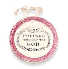 Pink Lustre Plaque Prepare to Meet Thy God North Shields Pottery C C & Co picture