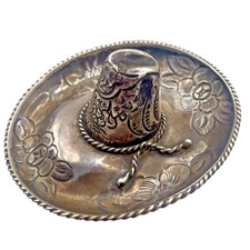 Vintage Estate SANBORNS Mexican 925 Sterling Etched Floral & Eagle Sombrero picture