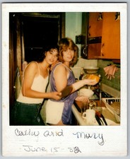 Vtg Polaroid Snapshot Photo Pretty Young Women Kitchen Cathy Mary 1982 picture