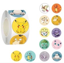 500 Piece Roll x4 2000 Total Cute Pokemon Stickers Pikachu Psyduck Snorlax &More picture