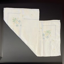 Vintage Embroidered Square Linen Luncheon Bridge Tablecloth Floral Blue Daisies picture
