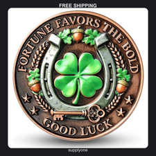 Fortune Favors the Bold Lucky Coin Enamel Copper Tone 1.57