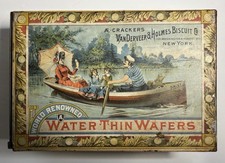1890s Vanderveer Holmes Water Thin Wafers Litho Biscuit Tin NY Embossed picture