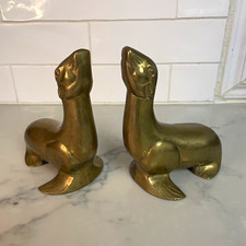 Pair Vintage Brass Sea Lion Figurines Seal Animal Figurine Set picture