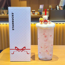 NEW Starbucks Christmas Bear Triangle Tumbler 18oz Red Bow Design with 3D Topper picture