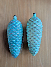 2 Vintage Italy Glass Pinecone Christmas Tree Ornaments Large Glitter Frosted picture