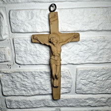 Vintage 1981 Chalkware Crucifix Wall Cross 6” Resin Corpus Christi Religious picture