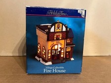 Holiday Time small Village Collectibel Firehouse Illuminated 4.5