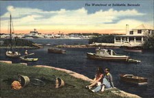 Saltkettle Bermuda Waterfront Boats Bicycle Linen c1930s-40s Postcard picture