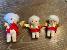 Vintage Flocked Snow Baby Angel Christmas Ornaments Japan Set picture