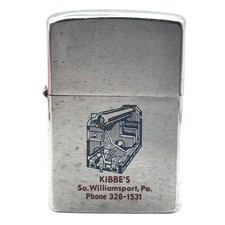 1975 Zippo KIBBE'S Machines South Williamsport PA Chrome Lighter Needs Flint picture