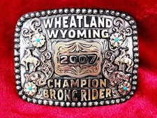 ROUGHSTOCK Rodeo Trophy Buckle☆CHAMPION Bronc Riding☆WHEATLAND WYOMING☆2007☆36 picture