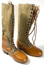 WWII GERMAN M31 AFRIKA KORP DESERT COMBAT FIELD LEATHER WEB KNEE BOOTS-SIZE 13 picture