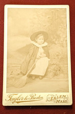 1894 Salem MA Victorian Witch-Themed Girl Broom Cabinet Card Antique Photo picture
