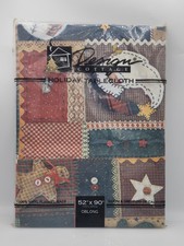 Vtg Design Cottage Tablecloth Farmhouse Holiday Patchwork Quilt Xmas 52 X 90 NEW picture
