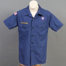 Boys Large Official BSA Boy Scout Cub Scout Short Sleeve Shirt ~ Blue    -0578 picture