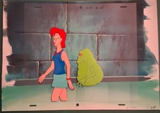 The Real Ghostbusters Animation Cel w/ Hand Painted Background w/ Slimer Janine picture