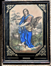 CHRISTIAN SAINT JOHN ST. JOHANNES & EAGLE FRAMED HAND COLORED 17