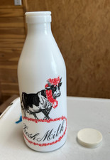Egizia Fresh Milk Bottle Milk Glass Cow W/ Bell & Flowers 10