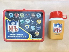 Vintage NFL Metal Lunchbox & Thermos Set National & American Conference Logos picture