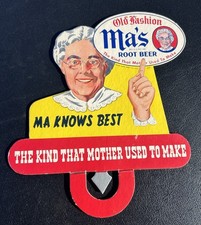 Vintage RARE Ma’s Root Beer Diecut Advertising Bottle Topper picture