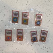 7 Authentic Pokemon JOHTO League Gym Badges Pin Set (early 2000s) Original Bags picture