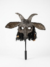 Vintage Handmade Ritualistic Marotte Style Mask Depicting a Horned Goat or Capri picture