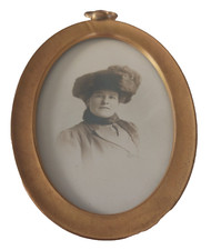 Vintage Picture in Ornate Gold Oval Frame Victorian Women Formal Black White 4.2 picture