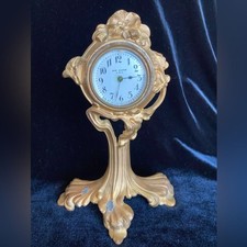 Antique New Haven Mantel Clock Gilt Cast Metal Art Nouveau Floral USA READ picture