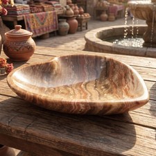Brown Banded Calcite Heart Shaped Stone Bowl (8 Inches) Genuine Pakistan Mineral picture