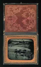 Loggers Big Bull Falls Wisconsin River Rare  Ambrotype Outdoor Logging Photo picture