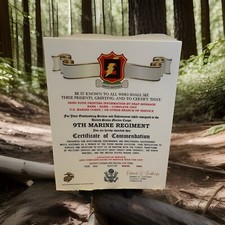 U.S. MARINE CORPS / 9TH MARINE REGIMENT (3 MARDIV) - CERTIFICATE OF COMMENDATION picture