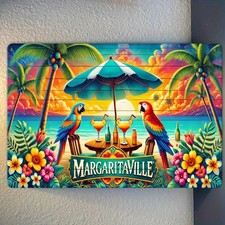 Tropical Margaritaville Tin Metal Signs- Vibrant Beach Decor Tin Metal Signs picture