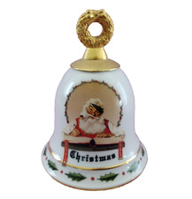 Norman Rockwell Christmas Bell 1992 VTG Santa Gold Good Girls Boys Blake Quote picture