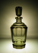 Art Deco Smoke Green-Grey faceted Cut Glass Decanter Attributed to Moser c.1930 picture