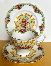 GORGEOUS VINTAGE PARAGON TEA CUP SAUCER PLATE TRIO MINUET PATTERN GREAT COND. picture