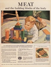 American Meat Institute 1944 Vintage Print Ad Meat Building Blocks Body picture