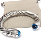 David Yurman 10mm Cable Classics Bracelet 925 Silver With Blue Topaz & Diamonds picture