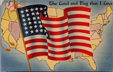 Vintage Linen Postcard - The Land and Flag That I Love - USA Map Patriotic picture