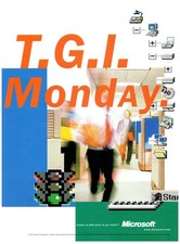 PRINT AD, 1997 Microsoft TGI Monday 90's Office Cubicles Where Do You Want To Go picture