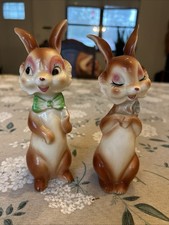 Vintage Japan Anthropomorphic Happy Rabbits Rare Salt And Pepper Shakers Tall picture