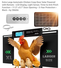 Solar Powered Extra Large Automatic Chicken Coop Door W/ Remote LCD 11.3