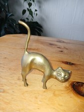 Vintage 70s Brass Siamese Cat with Long Tail Standing Figurine 6