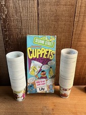 Vintage Sesame Street Lily Muppet Cuppets (78 Pieces + Box) - 5 Oz Paper Cup picture