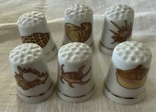 6   Vintage Seashell Decorated Porcelain Thimbles picture