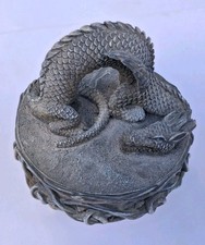 Vintage 1996 Vandor Gray Resin Celtic Dragon Collectible Trinket Stash Box picture