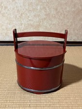 Kawase Obote Hand Pail Water Finger Kyoto Lacquer Genuine Vermilion Silver 23cm picture